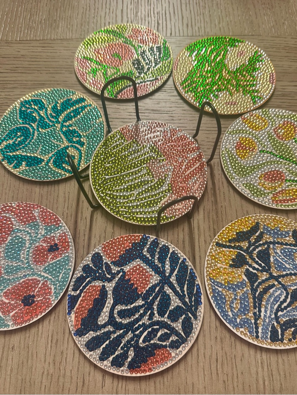 Hand Crafted Coaster Set of 8 Diamond Art